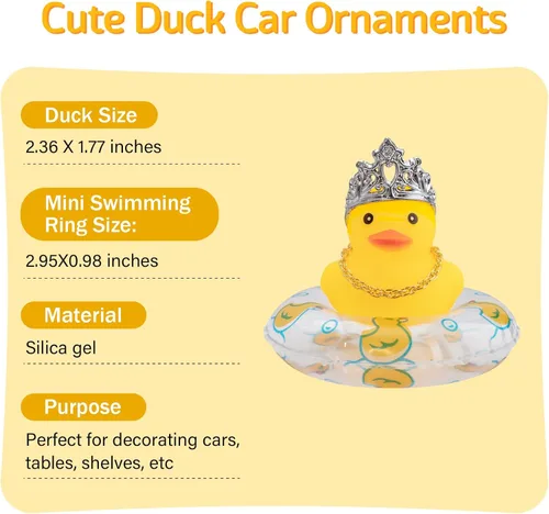 Miniatura 4 de wonuu Adornos de pato de goma para automóvil, decoración de tablero de automóvil con bonita diadema, anillo de natación, collar, gafas de sol