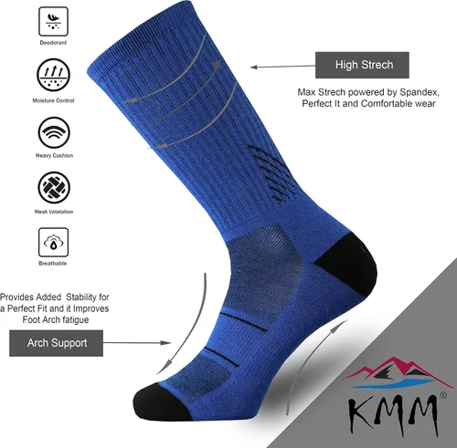Miniatura 2 de KMM Men's Merino Wool Cushion Crew Socks Moisture Wicking Control Medium Weight Warm for Outdoor Hiking Hike Trail Cycling
