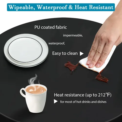 Miniatura 3 de Mantel redondo de poliuretano de diseño doble ajustado, mantel redondo elástico lavable antidesgarros, mantel ajustable suave al tacto, mantel Negro