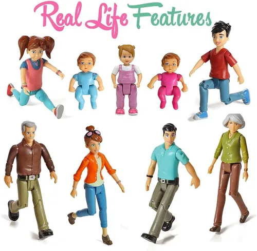 Miniatura 5 de Beverly Hills Sweet Li'l Family - Juego de 9 figuras flexibles para casa de muñecas: abuelo, abuela, mamá, papá, hermana, hermano, niño pequeño