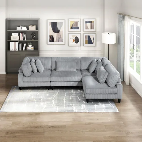 Miniatura 34 de Lexicon Sofá modular de 120 pulgadas, sofá modular de microfibra de gran tamaño de 4 plazas en forma de L, 6 almohadas decorativas y arreglo Beige