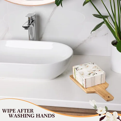 Miniatura 6 de Outus 100 servilletas de mano desechables con diseño floral de magnolia blanca de 3 capas de flores de primavera para cena, servilletas de mano