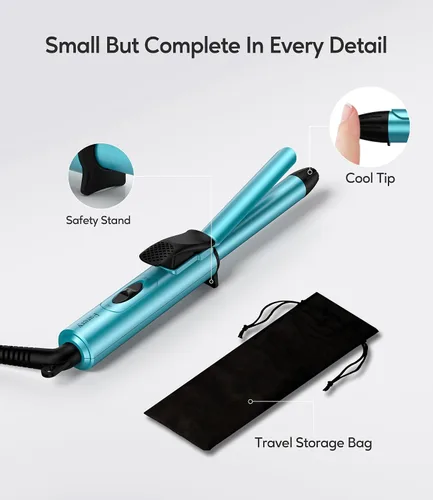 Miniatura 6 de FARERY Mini rizador de pelo de tamaño de viaje, 100-240 V, doble voltaje, 1/2 pulgada, mini rizador de pelo de cerámica para cabello corto