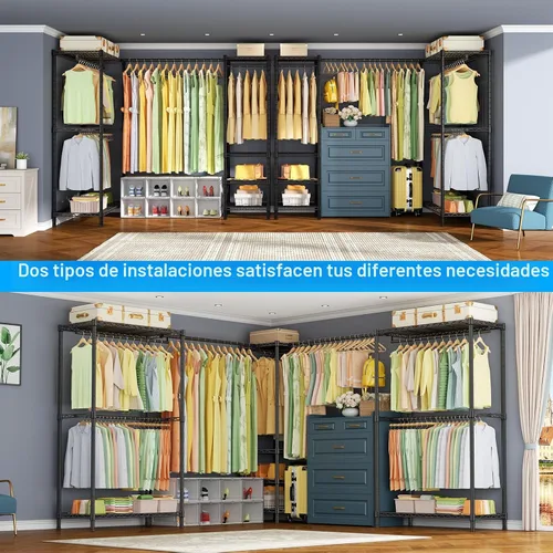 Miniatura 4 de ULIFHOME E10L - Perchero en forma de L para esquina (con barra de suspensión expandible), resistente y independiente para colgar ropa, perchero