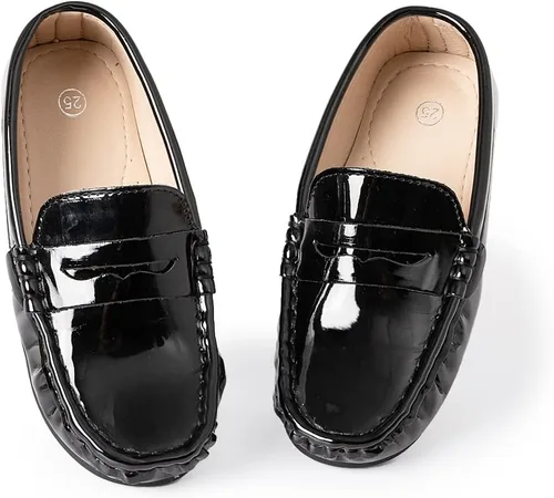 Miniatura 5 de Mocasines de cuero sin cordones para niños y niñas, con textura, planos, vestido de barco, mocasín, escuela, zapatos para caminar diariamente