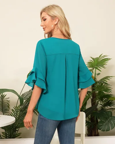 Miniatura 4 de VALOLIA Blusas de manga 34 para mujer, blusas elegantes y casuales de negocios de doble capa