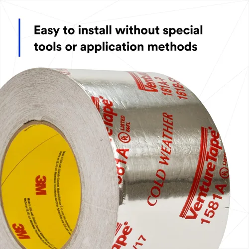 Miniatura 7 de Cinta de lámina de aluminio 3M Venture Tape UL181A-P 1581A, sellado de conductos rígidos y flexibles, duradera, adherencia en clima frío, 3.89