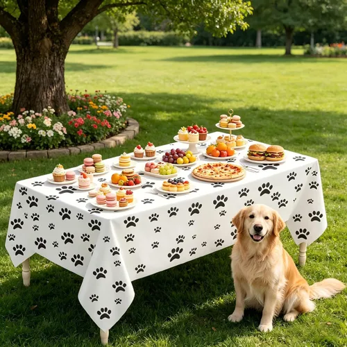 Miniatura 5 de BOYIVI Mantel de plástico con estampado de patas de cachorro, 3 piezas, tamaño grande, rectangulares, desechables, fundas de mesa rectangulares