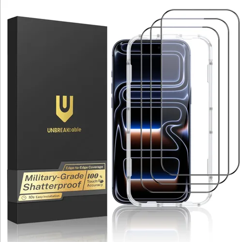 Miniatura 13 de UNBREAKcable Protector de pantalla para iPhone 17 Pro Max, 3 unidades de vidrio templado de cobertura completa [grado militar inastillable]