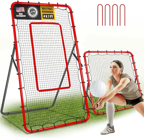 Miniatura 10 de Sistema de red de rebote de voleibol 2 en 1, ajustable de 7 x 4 pies a 4 x 4.5 pies, red de rebote de 4 ángulos, equipo de entrenamiento para Azul