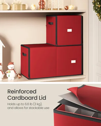 Miniatura 7 de SONGMICS Caja de almacenamiento de adornos navideños, con lateral abierto, contenedor de almacenamiento de Navidad apilable con tapa, 4 bandejas