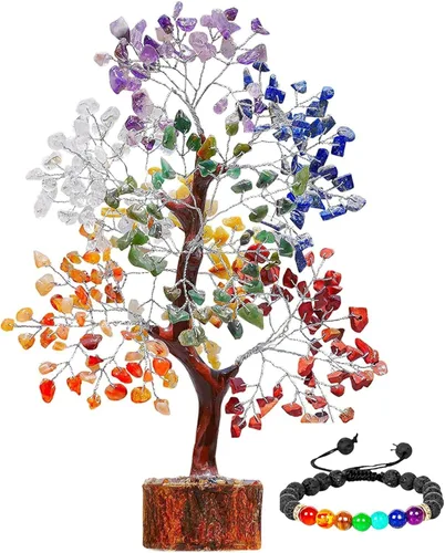 Figura de árbol de piedras preciosas de los siete chakras de Feng Shui, bonsái de dinero, de buena suerte, reiki, cristales curativos, equilibrio,