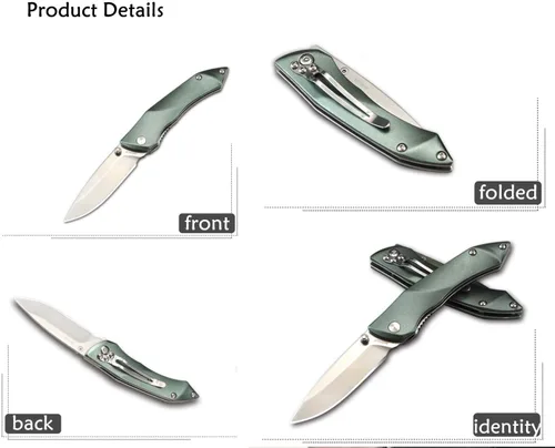 Miniatura 8 de Harita Cuchillo plegable de bolsillo, hoja de acero 8Cr13Mov de 2.95 pulgadas, mango de aluminio, cuchillo de seguridad con cierre de forro con clip