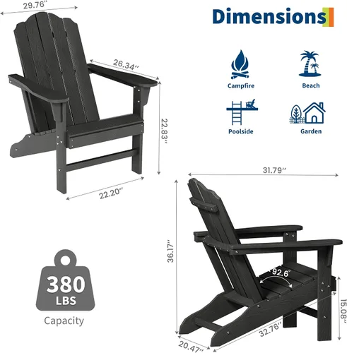 Miniatura 2 de PeakPursuit Silla Adirondack HDPE para patio, silla de césped con textura de madera, muebles de patio al aire libre para jardín y terraza