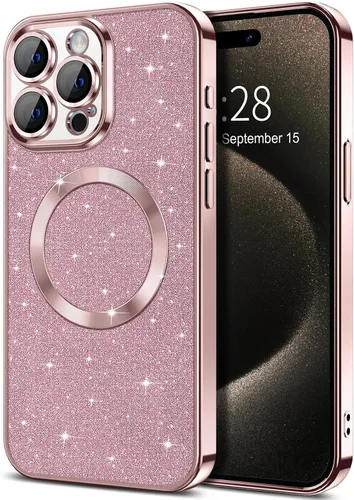 Miniatura 54 de Hython Funda para iPhone 13 Pro Max con purpurina, fundas magnéticas transparentes para teléfono con protector de lente de cámara