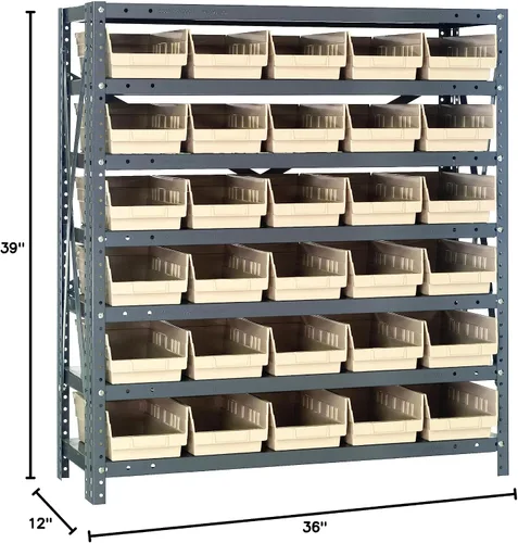 Miniatura 19 de Quantum QSBU-245BK Heavy Duty Shelving Unit with (7) Shelves and (24) QUS245 Black Bins for Garage Warehouse Storage Distribution 400 lb Load