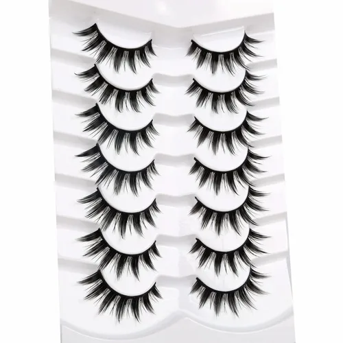 Miniatura 513 de Pooplunch - Pestañas postizas finas de visón sintético, estilo ojo de gato, naturales, cruzadas, tipo racimo, efecto 8D de volumen, tiras