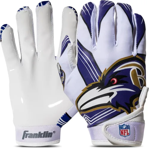 Franklin Sports - Guantes de receptor de fútbol americano juvenil de la NFL, par de guantes de fútbol para niños con logotipos de equipos de la NFL