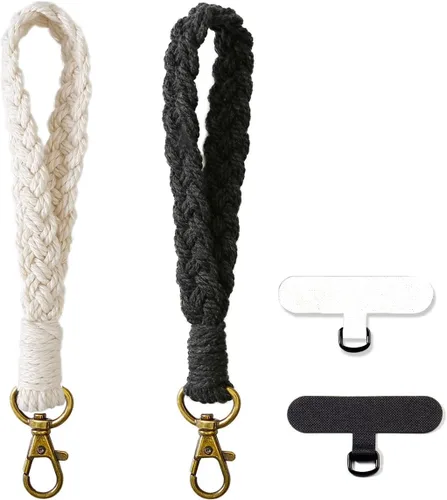 Miniatura 14 de Correa de muñeca para teléfono estilo boho con macramé, cordón para teléfono celular con pestaña de anclaje, llavero con dije de muñeca, cadena