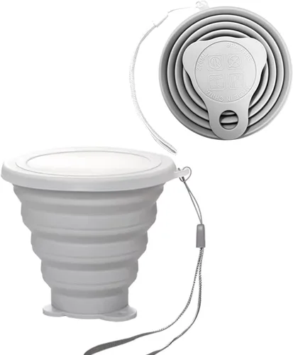 Miniatura 7 de Taza plegable de silicona, tazas plegables para campamento, taza plegable con tapas, taza de café plegable, taza reutilizable (azul)
