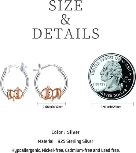 Miniatura 2 de Pendientes de cerdo de plata de ley 925 con diseño de animales, hipoalergénicos, regalos de joyería de cerdo para mujeres y niñas amantes