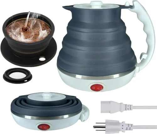 Miniatura 11 de Hervidor eléctrico de viaje, hervidor de té portátil pequeño, hervidor eléctrico plegable de silicona de grado alimenticio, apagado automático