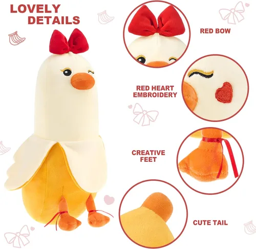 Miniatura 2 de PEACH CAT Peluche de pato de plátano con moño, peluche romántico de 12 pulgadas, almohada de felpa para abrazar, regalo de peluche para novia, Arco