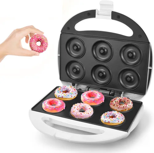 DSP Mini máquina para hacer donas - Eléctrica con superficie antiadherente y toque frío para mini donas - Perfecta para desayuno, aperitivos y