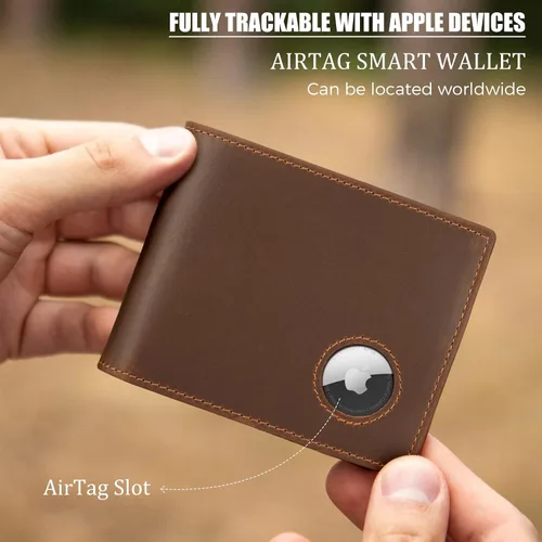 Miniatura 25 de Polare - Cartera plegable de piel de caballo loco natural para hombre, con bloqueo RFID