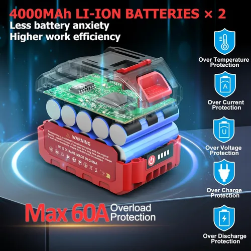 Miniatura 3 de Llave de Impacto Inalámbrica de 750 pies-libras, pistola de impacto de potencia de 1000 N·m, 1/2 pulgada, 21 V, 2600 RPM, Llave de Impacto eléctrica