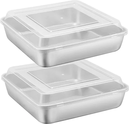 Miniatura 8 de E-far Bandeja para hornear de 9 x 9 pulgadas con tapa, moldes cuadrados de acero inoxidable para hornear, no tóxicos y saludables, fáciles