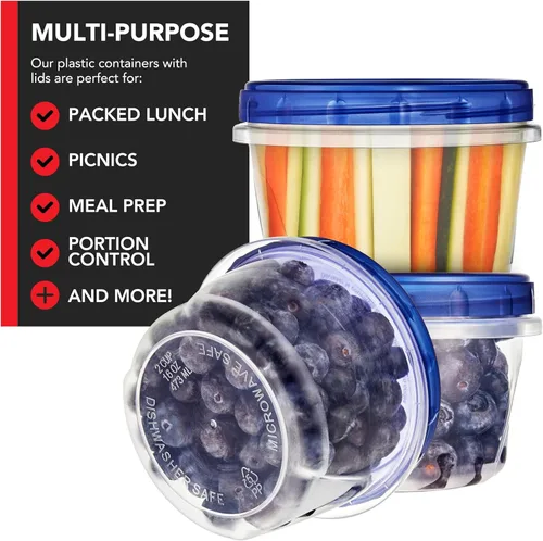 Miniatura 5 de Stock Your Home - Envases de plástico de 16 onzas con tapas de rosca (paquete de 10), envases de congelador de 2 tazas con tapas para sobrantes