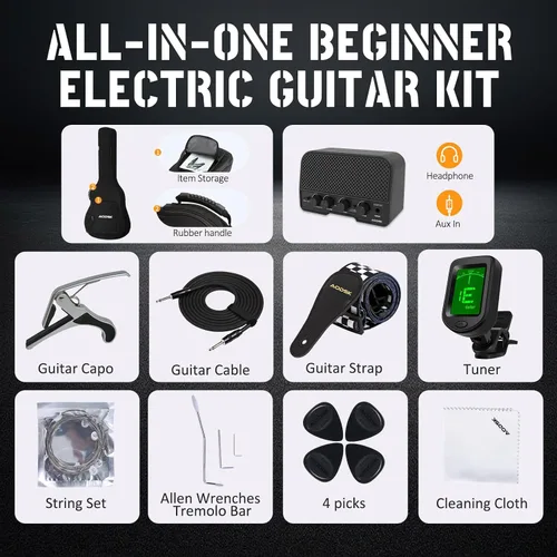 Miniatura 2 de AODSK - Guitarra eléctrica con amplificador, kit para principiantes de 39 pulgadas de cuerpo sólido de tamaño completo, todos los accesorios