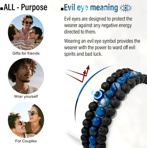 Miniatura 5 de Pulsera contra el mal de ojo de 0.236 pulgadas, pulseras de cuentas ajustables elásticas naturales