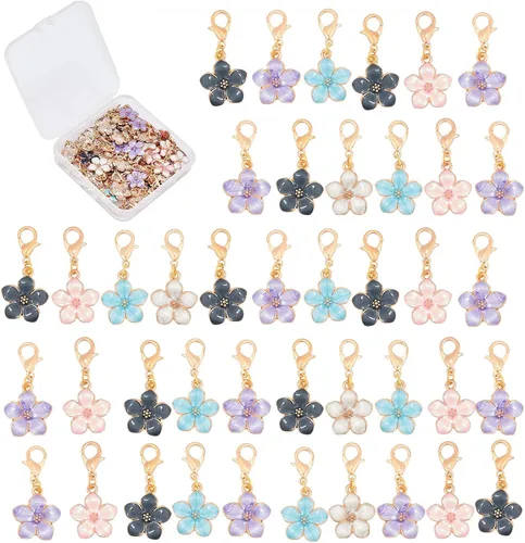 SUNNYCLUE 50 colgantes de esmalte de flores de 5 colores, colgantes de aleación de oro, abalorios con cierre de garra de langosta para hacer joyas,