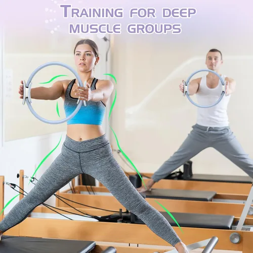Miniatura 5 de Juego de anillos de pilates: círculo mágico de 14 pulgadas con asas acolchadas dobles, mini bola de pilates y bandas de resistencia