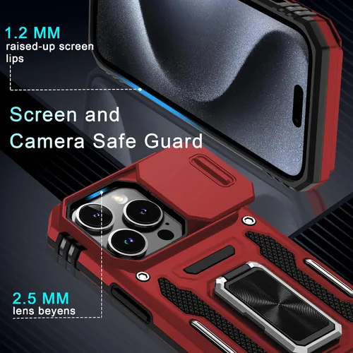 Miniatura 29 de DEERLAMN Funda para iPhone Xs Max con funda deslizante para cámara + protector de pantalla, soporte giratorio de anillo de grado militar a prueba