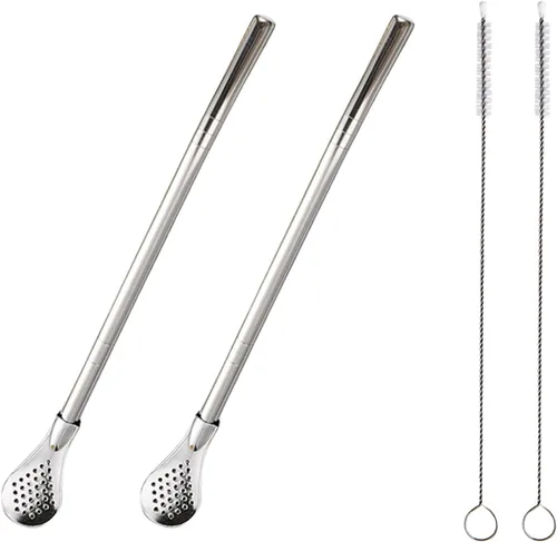 Miniatura 9 de 2 filtros de cuchara de acero inoxidable con 2 cepillos de limpieza, cuchara de té reutilizable para té suelto, paja de yerba mate, pajitas