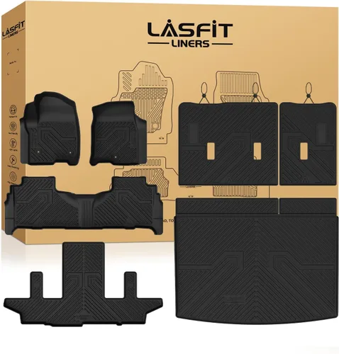 Miniatura 42 de LASFIT Juego completo de tapetes de elastómero termoplástico para todo tipo de clima de ajuste personalizado para automóviles, de 1ª y 2ª fila, 3