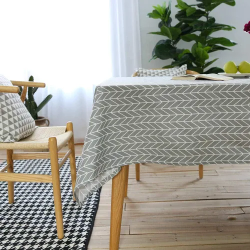 Miniatura 14 de Meioro - Mantel rectangular de algodón y lino para mesa, estilo boho amarillo, diseño nórdico de sarga, manteles sin arrugas, a cuadros a rayas