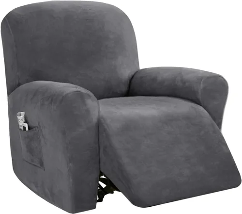 Miniatura 11 de PrinceDeco Funda para silla reclinable, fundas elásticas de terciopelo para sofá reclinable, estilo de 4 piezas, fundas para sillas reclinables