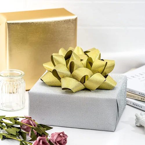 Miniatura 2 de LeZakaa Lazo de regalo con purpurina de 8 pulgadas, lazo de regalo autoadhesivo dorado para cumpleaños, Navidad, boda, vacaciones (1 unidad)