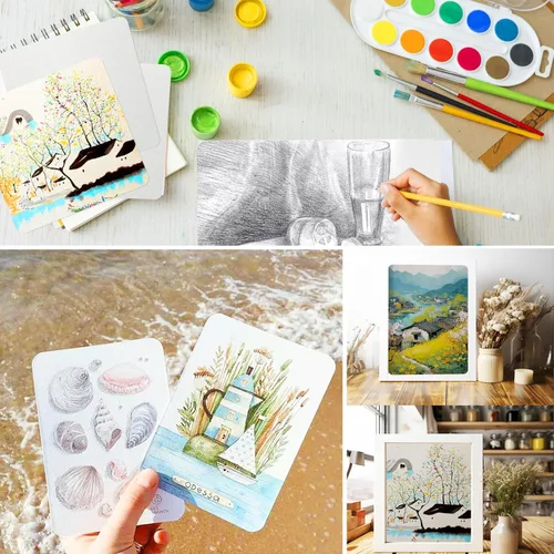 Miniatura 4 de 100 hojas de papel de acuarela a granel, 140 libras/10.58 oz de prensa en frío, bloc de papel grueso de color agua, tarjetas de regalo, papel