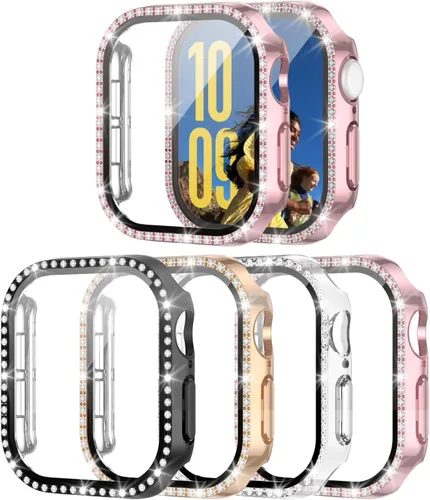 Miniatura 11 de 4 Pack Fundas Brillantes para Apple Watch SE 3/SE 2/SE/6/5/4 44mm, Funda Protectora de Diamantes y Brillantes con Protector de Pantalla de Vidrio