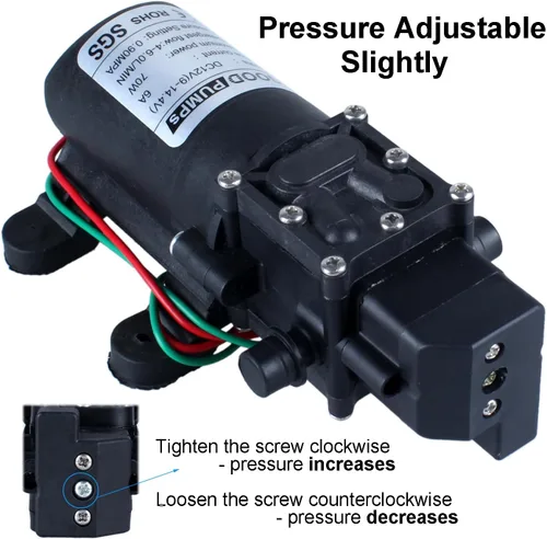 Miniatura 5 de Pulverizador de bomba 70W DC 12v 0.9MPA 130psi Bomba de presión de agua Bomba de refuerzo para el hogar Bomba de diafragma Conectar a 10.3mm/0.4inch