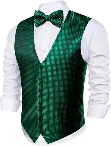 Miniatura 73 de Barry.Wang Conjunto de chaleco de pajarita para hombre, chaleco con cuello en V de seda jacquard de cachemira, gemelos de pañuelo formal/ocio, boda