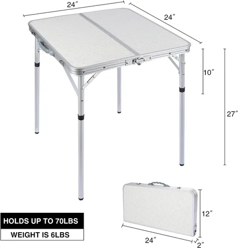 Miniatura 3 de RedSwing Mesa plegable cuadrada pequeña de 2 pies de altura ajustable, mesa de campamento de aluminio ligera y portátil para picnic en interiores