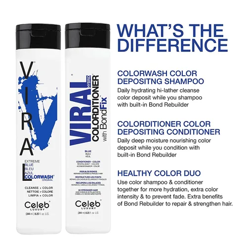 Miniatura 7 de Celeb Luxury Colorwash Color Depositing Shampoo - Color Refresher, Vegan Hair Dye, Bondfix Bond Rebuilder, Viral and Gem Lites Azul