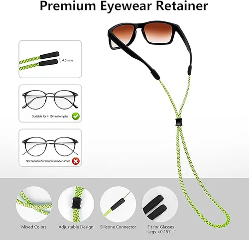 Miniatura 3 de BILIONE Correas trenzadas fluorescentes para lentes de sol, soporte para gafas de sol alrededor del cuello para hombres, mujeres y niños, cadena