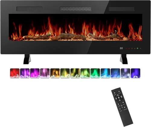 Miniatura 12 de Sweetcrispy - Chimenea eléctrica de 36 pulgadas para insertar, 1500 W montada en pared y empotrada, estufa de leña independiente con control remoto